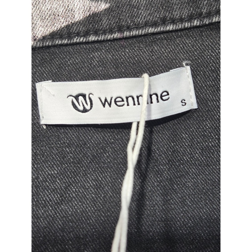 Wenrine Charcoal Grey Short Sleeve Denim Shirt Dress with Pockets Women's Small - Picture 9 of 10